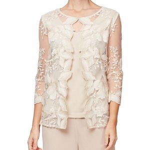 Embroidered Illusion 3/4 Sleeve Mock Twinset